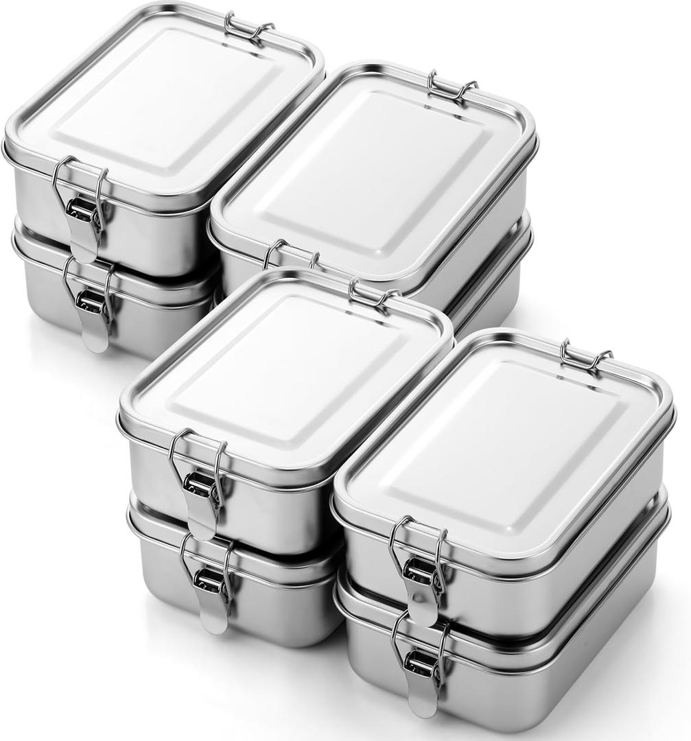 Umigy 8 Pcs Stainless Steel Food Containers 850ml Metal Bento Lunch Box Stainless Steel Food Storage Containers, Lockable Clips to Leak Proof, Reusable Dishwasher Snack Boxes for Work