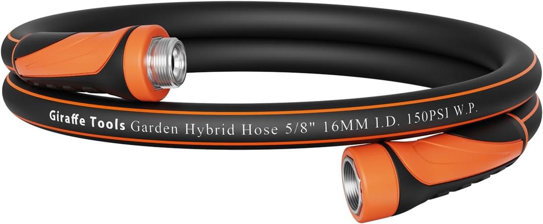 Giraffe Tools Garden Leader Hose 5/8 inch x 5ft, Short Water Hose Heavy Duty, Flexible, Lightweight Hybrid Hose with Swivel Handle, Male to Female Fittings (5' (feet) Male to Female, 5/8 Inch Black)