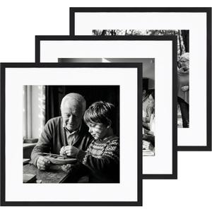 eletecpro Gallery Wall Frame Set of 3, 20x20 Inch Square Black Frames with 16x16 Mat, Scratch-Resistant Finish for Modern Home Decor