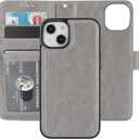 Bocasal Detachable Wallet Case for iPhone 13 RFID Blocking Card Slots Holder Premium PU Leather Magnetic Kickstand Shockproof Wrist Strap Removable Flip Protective Cover 5G 6.1 inch (Grey) (Gray)