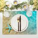 Giwawa Ocean Starfish Placemats Set of 4, Nautical Seashell Coral Coastal Linen Table Place Mats for Kitchen Dining Summer Aquatic Life Decoration, Non-Slip Heat-Resistant Washable, 12" x 18"