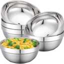 Stainless Steel Bowls, 6 Pack 7in 52.4oz 1550ml Large SUS304 Double Wall Insulated Stackable Metal Hot Soup Bowl Containers for Dishes Serving Cereal Snacks Ice Cream Food Rice Salad