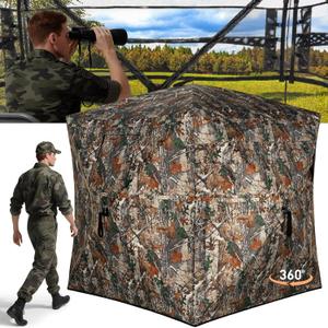 TLC Sport Hunting Blind with Carrying Bag, 360 Degree See Through Ground Blind, Pop Up Hunting Blind, Portable Concealed Camouflage Hunting Tent for 3-4 Person, Camouflage