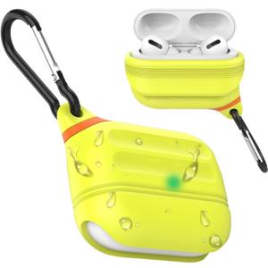 for AirPods Pro 2 Case Waterproof 2019 2022, Anti-Lost Silicone Protective Cover, Wireless Charging & LED Visible, with Hook  US Patent Registered , Night Glow Yellow