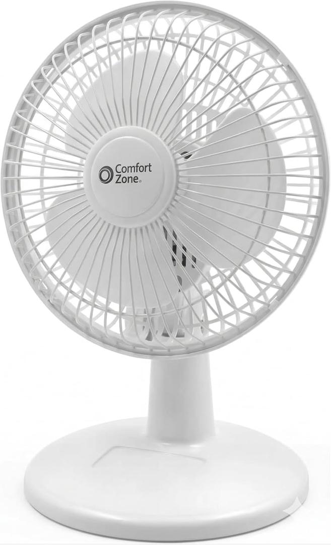 Comfort Zone CZ6D 6" Quiet Portable Indoor 2-Speed Desk Fan with Clip and Fully Adjustable Tilt in White