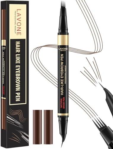 LAVONE Eyebrow Pen, 2-in-1 Eyebrow Pencils for Women with 4 Tip Microblading Eyebrow Pencil and Curved Precise Brow Pencil, Waterproof Eyebrow Pencil Create Full, Natural Hair-Like Brows, Dark Brown