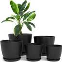 Utopia Home - Plant Pots Indoor with Drainage - 7/6.6/6/5.3/4.8 Inches Flower Pots for Indoor Planter - 5 Pack Plastic Planters - Ideal for Stocking Stuffers or Home Christmas Decorations - Black