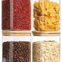 ComSaf Glass Storage Containers with Lids, 1.2 Qt Glass Jars with Lids, Clear Food Storage Jar, Canister For Pantry Cookie Flour Cereal Rice Sugar Tea Coffee Beans Spice, Square Set of 4