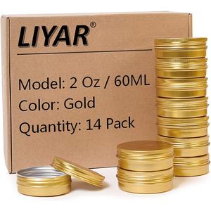 2oz 60ml Metal Storage Tins, Aluminum 2 oz Tins Jars Round Tin Containers, Empty Salve Jars Screw Top Tin Cans for Store Spices,Candies,Tea or Gift Giving,Gold(Pack of 14)