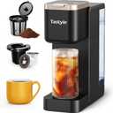 Single Serve Hot & Iced Coffee Maker with Strong Brew, 40oz Removable Reservoir, 6 Brew Sizes, Compatible with K Cup and Grounds, Compact for Home, Office, RV, Black & Gold (2.0 Version)