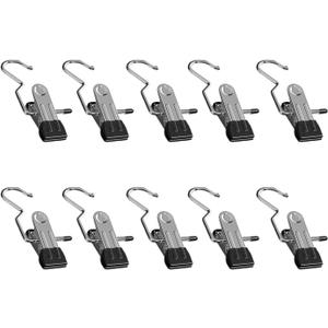 Boot Hangers for Closet, Laundry Hooks with Clips, Boot Hanging Hold Clip, Space Saving Portable Travel, Clip Hangers for Pants Hats Socks Gloves (10, Black)