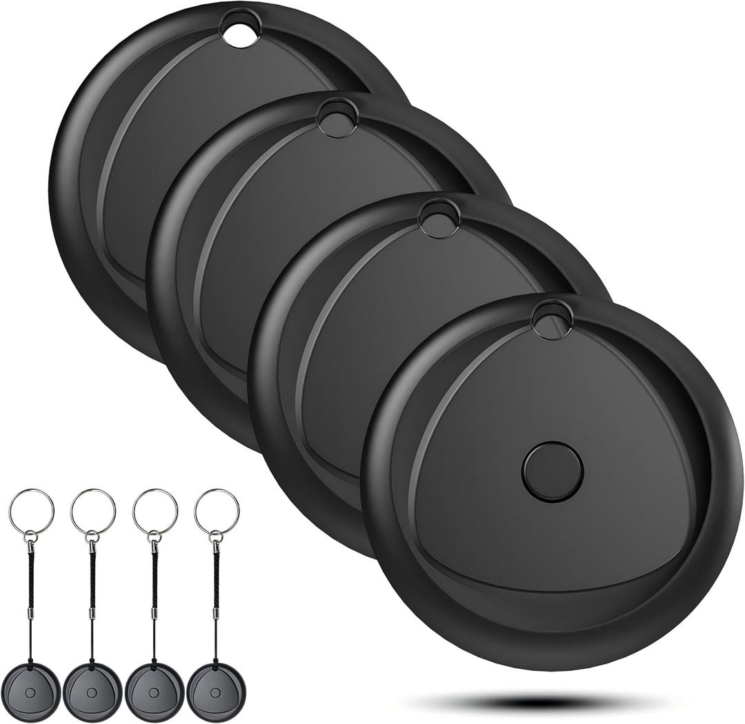 Tracker Tags-4 Pack Work with Apple Find My (iOS Only), [Apple MFi Certified] Key Finder and Item Locator, New Bluetooth 5.3 Tracker, Replaceable Battery Smart Tag for Keys, Wallet, Luggage etc (Black)