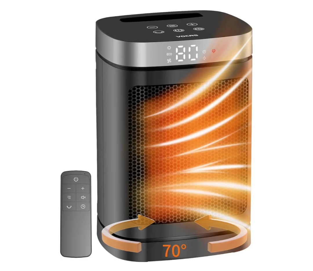 Space Heater, Portable PTC Ceramic Heater for Indoor Use, 1-12H Timer, Remote Control, 70° Oscillation, Overheat & Tip-Over Protection, Suitable for Office and Bedroom