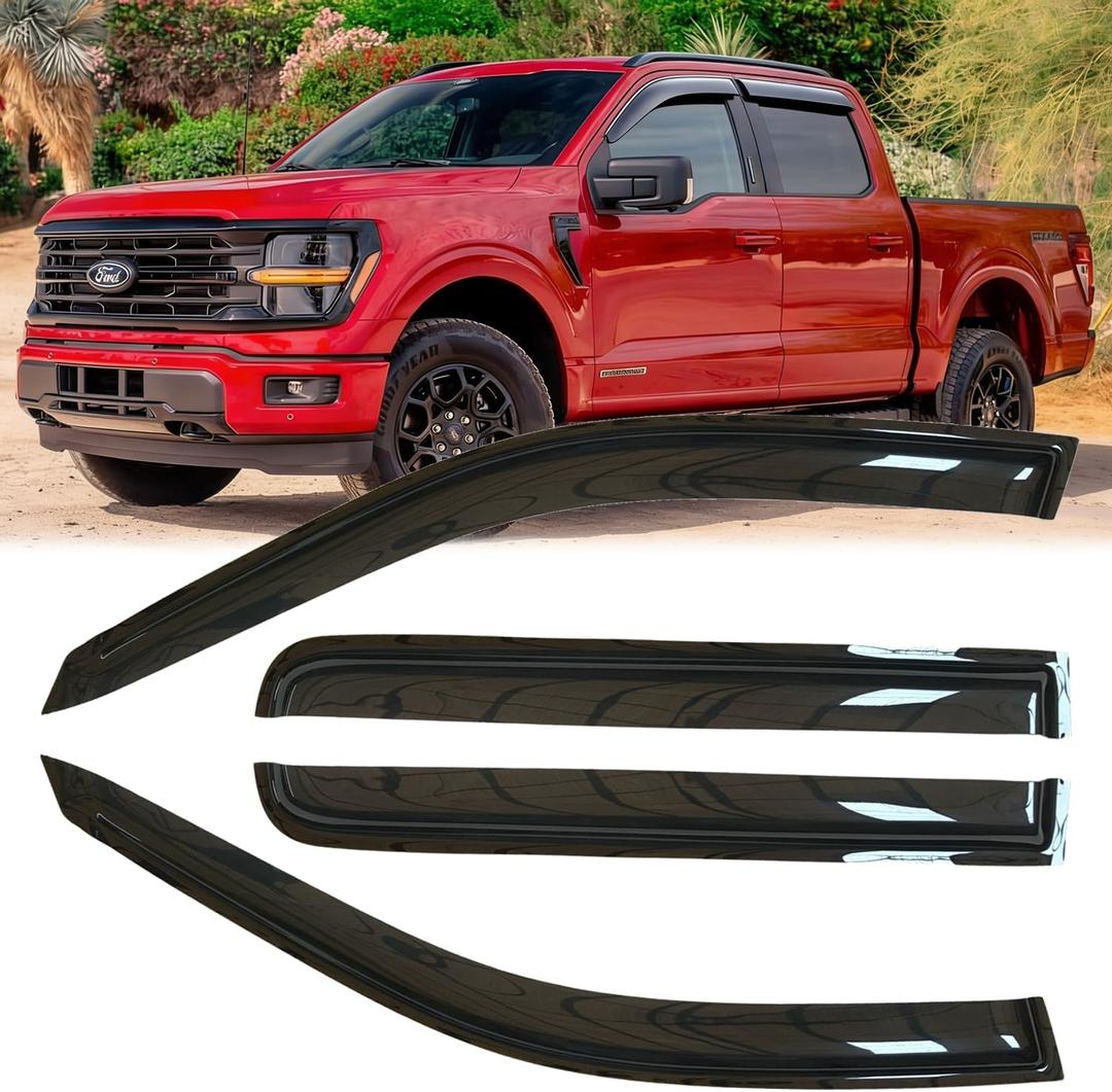 4pcs Original Shatterproof Side Window Wind Deflectors for F-150 15-24,Outside Mount Rain Guard Set,Window Visors for Cars,Vent Deflector for 15-24 F-150 17-24 F-250/F-350/F-450/F-550 Super Duty 94975