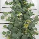 HUZIYAHAN Eucalyptus Garland Faux Silk Leaf Silver Dollar Artificial Greenery Fake Eucalyptus Leaves Garlands for Table Wedding Party Indoor Outdoor Arch Wall Mantle Room Home Decoration (1, 5.5 FT)