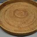 Rattan Large Serving Tray, Wicker Round Fruit/Bread Serving Basket, Extra Large Decorative Ottoman Tray for Living Room, Coffee Table, Breakfast, 16.9 inch