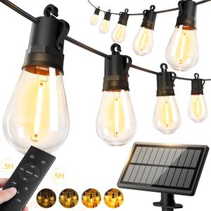 50ft-Solar-Powered-Lights-Outdoor-Waterproof-String Lights-Outside-Patio-Yard-Garden-Fence-Backyard-Deck-Porch-Balcony-Patios-Camping-Battery-Operated-LED-Fairy-Strip-Lighting-Hanging-Edison-Bulbs-S14 (50FT(15 Sockets))