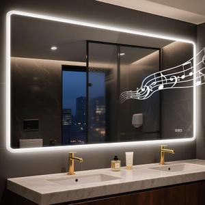 STARLEAD 59"x36" LED-Bathroom-Mirror-with-Lights, Wall-Mounted with Bluetooth Speaker, Anti-Fog, 3 Color Temperature, Dimmable Brightness, Waterproof, Tempered Glass, Frontlit & Backlit (Silver-rectangular)