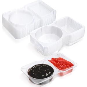 Huakaile 10 PCS Double Compartment Condiment Containers, Plastic Portion Cups with Lids, Reusable Sauce Containers for Lunch Box Dressing Snack Take-out (4.4 oz) (10 PCS)