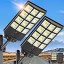 OKPRO 5000W Solar Street Light, Wide Angle Solar Lights Outdoor IP66 Waterproof, 6500K Dusk to Dawn, LED Security Flood Light with Motion Sensor and Remote Control for Residential Yard (2 Pack)