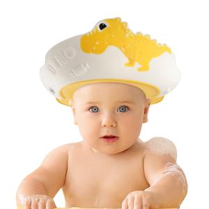 FUNUPUP Baby Shower Cap for Kids, Baby Bath Shampoo Visor Cap Hair Washing Shield Adjustable Silicone Bath Hat for Toddler Girls and Boys (Dinosaur,Yellow)