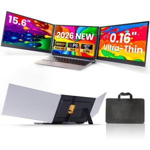 Laptop Screen Extender, 15.6" Ultra Light & Thin Triple Portable Monitor for Laptop with 1080P FHD IPS Display, Two Cable USB-C/HDMI Plug-Play Monitor Extender for Mac/Win/Android, Fits 13-17" Laptops