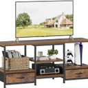 DUMOS 47 Inch TV Stand for 55-65 Inch TVs, Entertainment Center with Charging Station(2AC+USB+Type-C), Media Console Table with Storage Drawers & Open Shelves, Heavy Duty for Living Room, Rustic Brown, 15.8"D x 47.2"W x 21.7"H