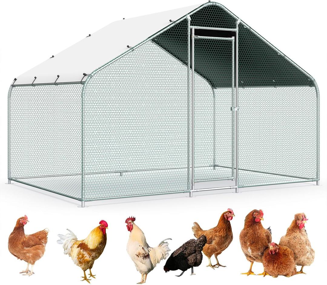 Lyromix 10x6.6FT Large Metal Chicken Run with Roof, Walk-in Poultry Cage Chicken Coop Runs House for Yard with Waterproof Cover, Ducks Rabbits Habitat Cage Spire Shaped Coop