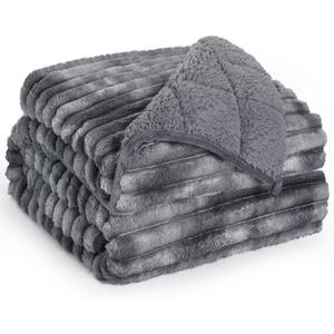 Sherpa Fleece Weighted Blanket with 3D Ribbed Stripes, 15 lbs Soft Flannel Heavy Throw Blanket for Couch Full Size Bed, Heavy Thick Blankets with Glass Beads, Great for Deep Sleep, 60" x 80"