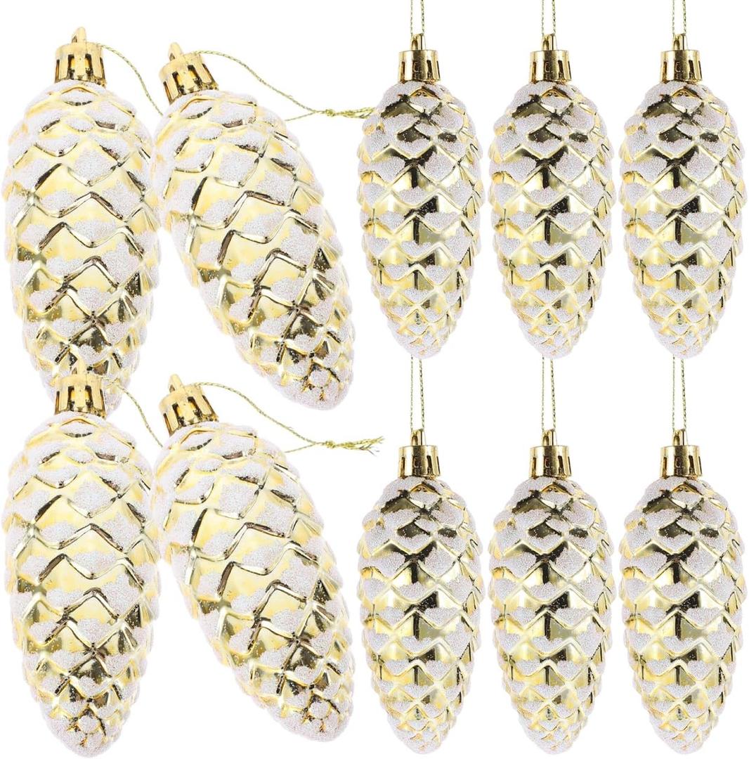 Christmas Pinecone Ornaments Ball Golden Plastic Decorative Christmas Pine Cone Ornaments for Xmas Tree Hanging Holiday Party Festival Pendants