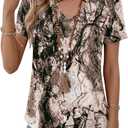 Kistore Womens Summer Tops Short Sleeve V Neck Casual Shirts Beach Vacation Dressy Work Blouses (Brown, L)