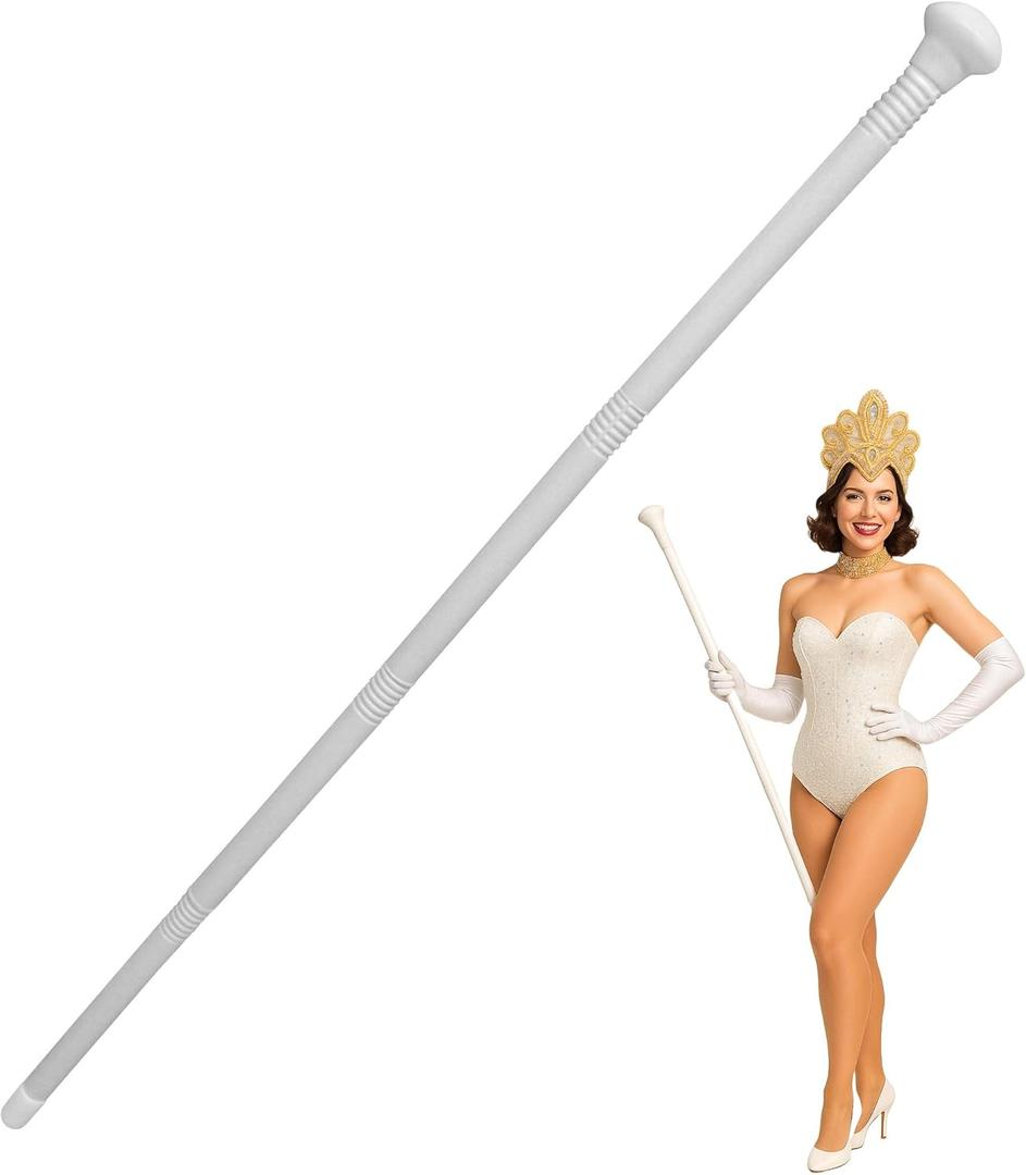Nicky Bigs Novelties Adult Costume Accessory Plastic Tuxedo Dance Recital Parade Walking Cane Handheld Prop Staff 44 Inches (White) Nicky Bigs Novelties Adult Costume Accessory Plastic Tuxedo Dance Recital Parade Walking Cane Handheld Prop Staff 44 Inches (White)