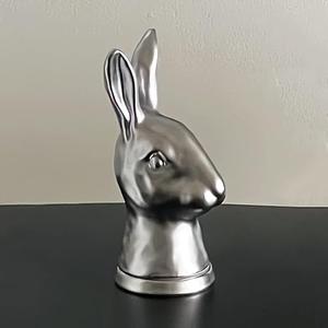 Rabbit Head Toothpick Holder Creative Animal Shaped Decorative Figurine Silky Luster Desktop Dispenser Cute 3D Rabbit Statue Dustproof Storage Jar for Kitchen Dining Table Home Decoration (silver)