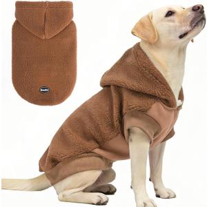 BINGPET Dog Hoodie for Large Medium Small Dogs, Sherpa Hooded Dog Sweater with Pocket Leash Hole for Boy Girl Dogs,Soft Warm Fleece Dog Winter Clothes Cold Weather Coats Jacket for Puppy Sweatshirt,L