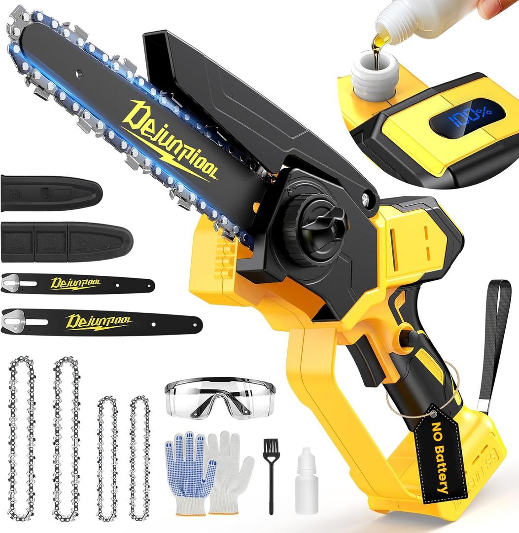 Cordless Mini Chainsaw Compatible with Dewalt 20V MAX Battery, 6 Inch & 8 Inch Small Electric Chainsaw Brushless, 2x 6'' + 2x 8'' Chains, Auto Oiler, Handheld Pruning Tree Saw (Tool Only)