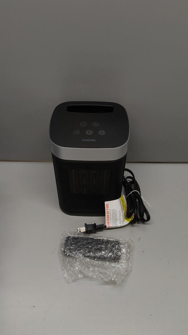 Small Portable Space Heater for Indoor Use  VOCRS 1500W PTC Electric Heater with Thermostat, Remote Control, 12H Timer, Eco and Fan Mode, Rapid and Safe Heating for Bedroom, Office