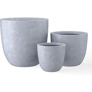 Kante 18",14",10" Dia Concrete Round Planters (Set of 3), Outdoor Indoor Large Planter Pots with Drainage Hole and Rubber Plug for Home Patio Garden, Slate Gray