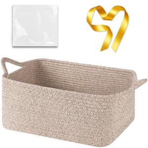 Large Empty Gift Baskets for Baby Shower, 16.5" L x 12.6" W x 7" H Cute Woven Storage Basket with Gift Bags and Ribbons, Small Rope Toy Basket with Handles, Cat Dog Pet Toy Organizer - Brown