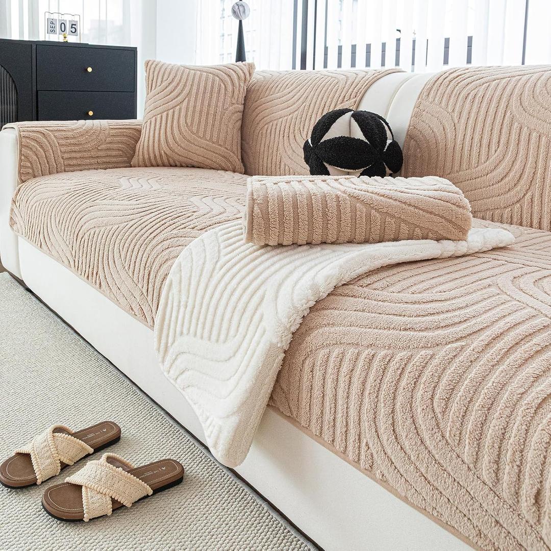 Sofa Couch Cover, Non-Slip Sofa Covers Washable for Dogs, Sofa Slipcovers Pet Friendly, Pet Couch Covers for Sofa, Boho Couch Protector for Recliner and Loveseat(1PC,Light Brown,36"47")