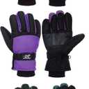 Bencailor 3 Pairs Kids Winter Gloves Waterproof Snow Ski Gloves Warm Windproof Adjustable Mittens for Boy Girl Outdoor (6-10 Years, Red, Green, Purple)