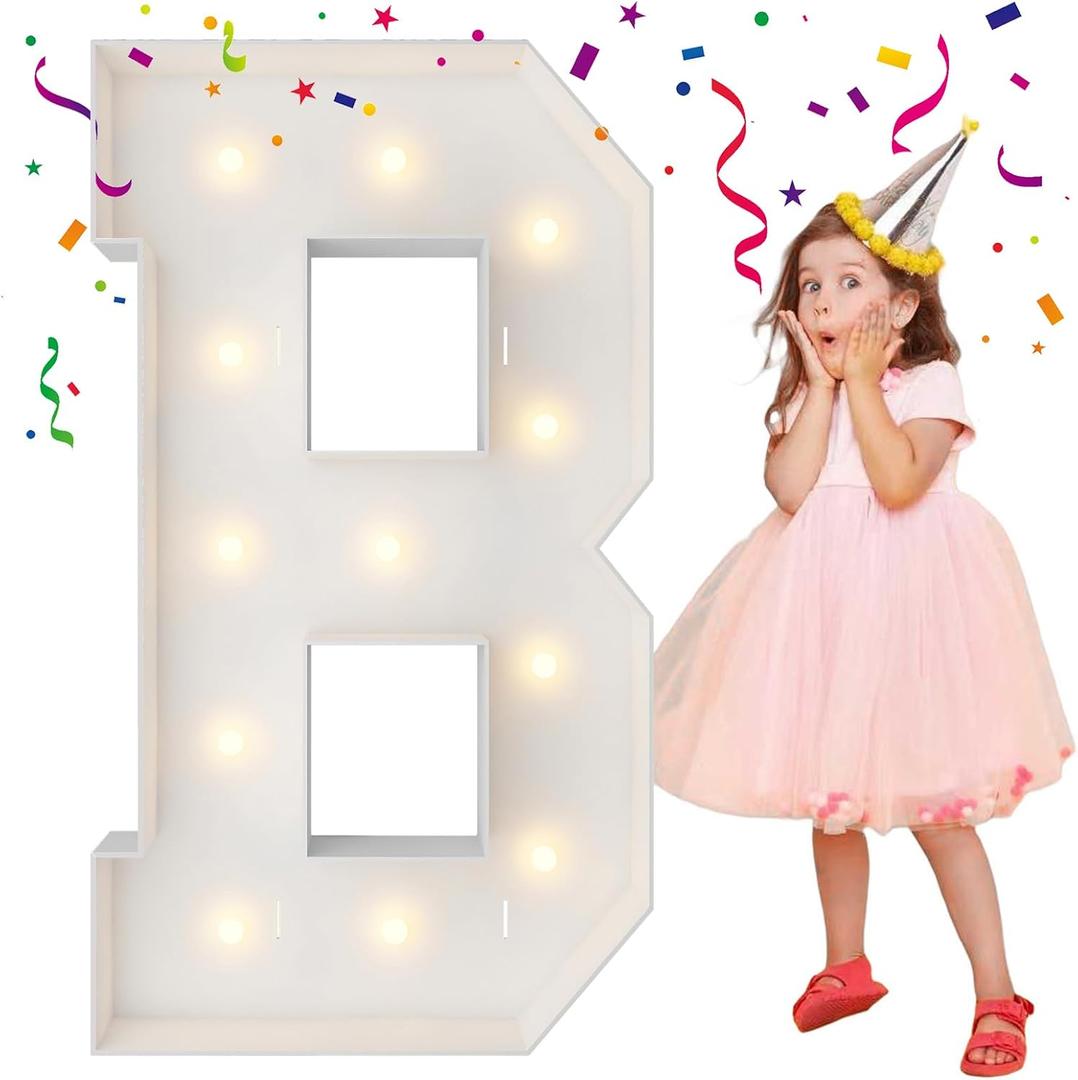 4FT Marquee Light Up Letters, Large Marquee Letters, Mosaic Balloon Frame Big Letter For Engagement Wedding Baby Shower Decorations Birthday Party Backdrop Decor, Balloon Arch Kit Letter B