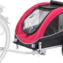 TRIXIE Large Dog Bike Trailer - Foldable Pet Bicycle Trailer for Dogs up to 66lbs Features Quick Fastening Wheels, 2 Doors, Safety Leash & Waterproof Carrier - 64 x 31 x 32.5in - Black/Red