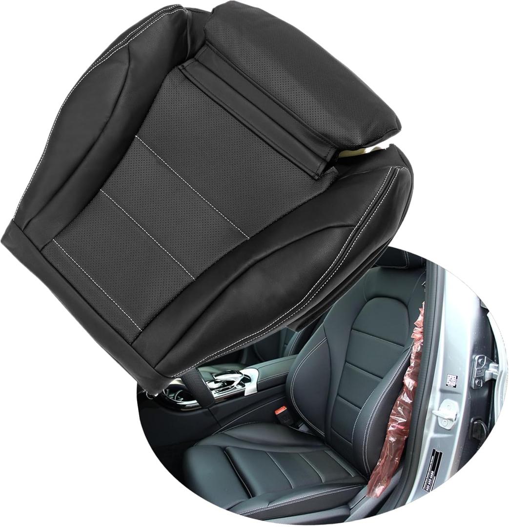 Driver Side Bottom Microfiber Black Leather Seat Cover Perforated Compatible with Mercedes Benz C C250 C300 C350 C350e C400 GLC300e 4-Door 2015 2016 2017 2018 2019 2020 2021