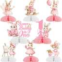 Some Bunny is One Birthday Decorations 8Pcs Bunny Honeycomb Centerpieces Pink Dress Rabbit Table Centerpieces Cute Animal Table Toppers for Girls First Birthday Party Supplies