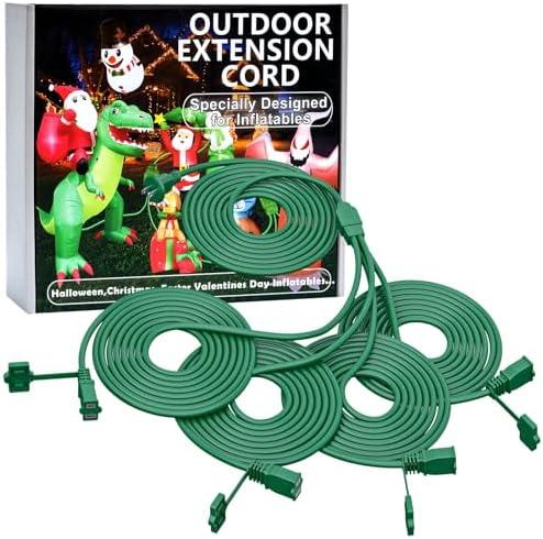 50Ft 4 Outlets Green Outdoor Extension Cords for Halloween Christmas Inflatables Blow Ups Yard Waterproof Outside with Multiple Outlets Extension Cord Power Splitter for Christmas Lights Decorations