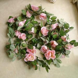 EdricShop 90cm Artificial Silk Rose Garland Fake Flower Ivy Vine Leaf Garland Plants 2 Bunches for Home Decor Wedding Arch Flowers - (Color: Pink)