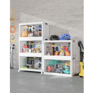 OlarHike 97QT Stackable Storage Bins with Lids - Folding Storage Box with Doors and Wheels, Collapsible Plastic Storage Drawers for Closets and Organization, Garage, 5 Pack Cubes