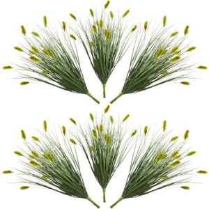 24 inches Extra Lush Artificial Reed Grass (6pcs), Luxury Fake Plants with 13 Heads Dogtail Flower, Luxury Faux Greenery with Dogtail for Garden Porch and Home Decor (Green-13)
