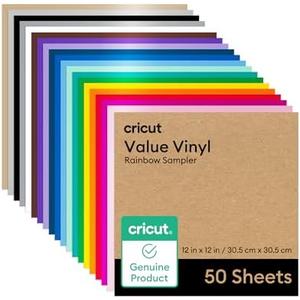 Cricut Value Permanent Vinyl - 50ft Rainbow Sampler, 12in x 12in Sheets (50 Count)