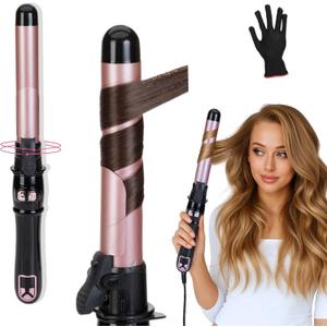 HC Honey Coco Rotating Curling Iron– 1.1-Inch Self Curling Iron, Auto Shut-Off, Fast-Heating Automatic Hair Curler Dual Voltage for All Hair Types (Rose Gold)